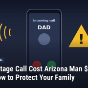 FFP illustration of a smartphone showing an incoming call labeled Dad next to a yellow warning sign